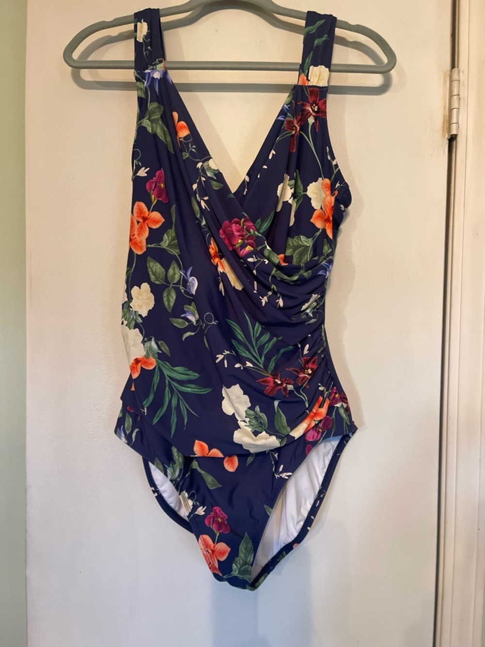 Jantzen Navy Floral One-Piece Swimsuit with Orange & White Blooms